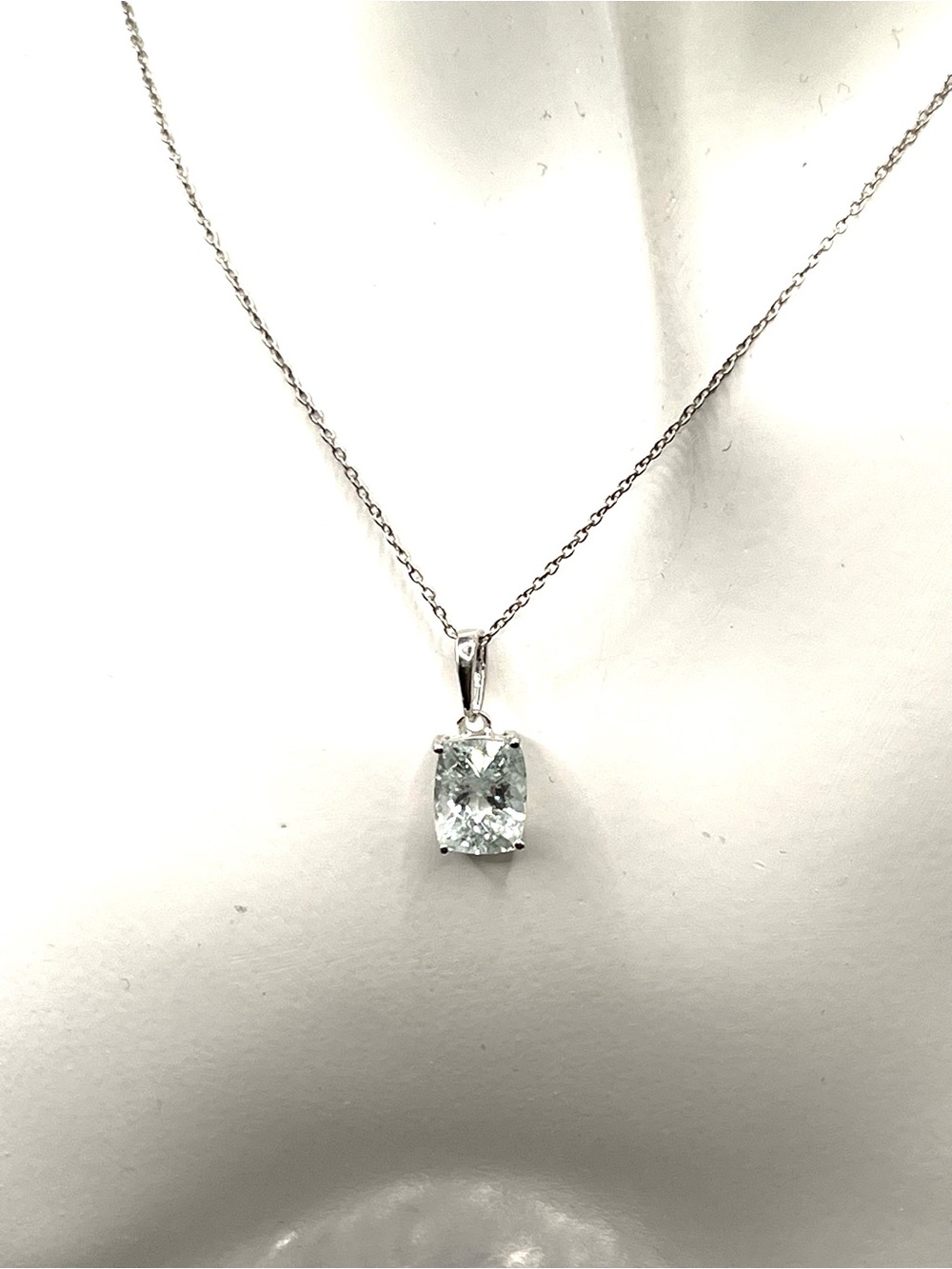 Sterling Silver Aquamarine Cushion Pendant Necklace - Aqua Blue